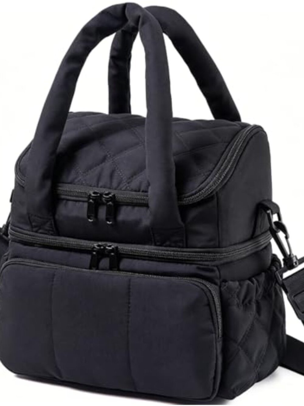 Quilted Puffer Double Deck Insulated Lunch Bag Cooler Tote